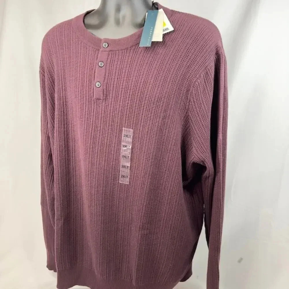 NEW Perry Ellis Long-Sleeve Henley Sweater Round Neck Pullover Mauve Mens 2XLT